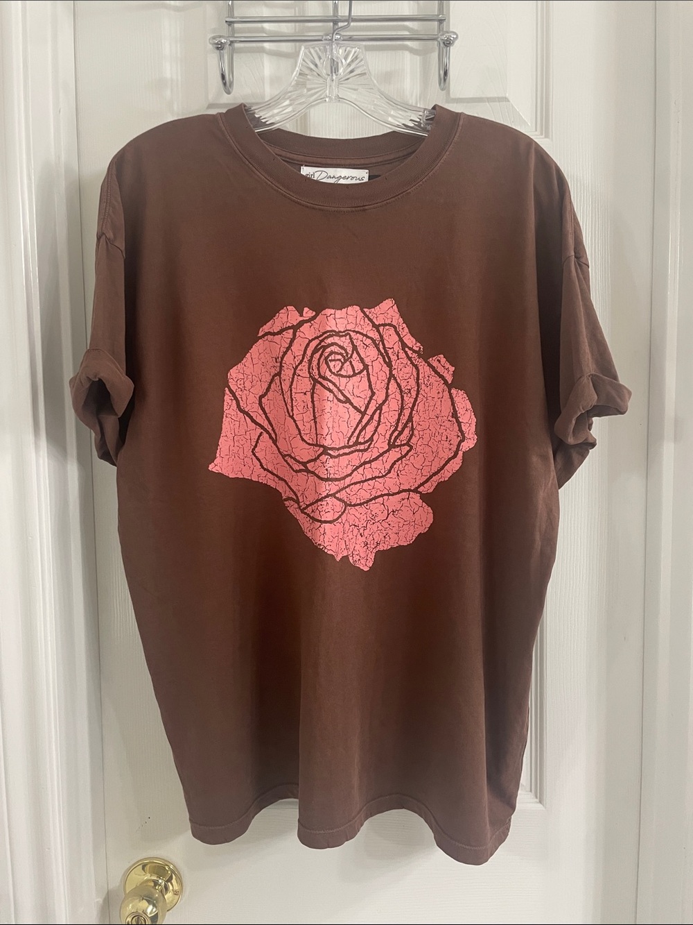Free People Girl Dangerous Rose Boyfriend Tee Size Small Oversized Distressed
